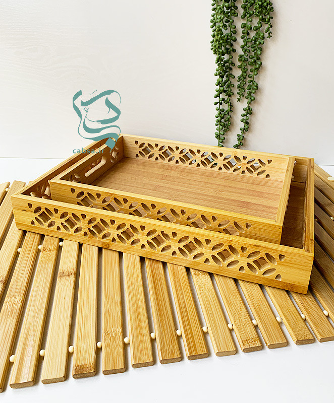 سینی بامبو دستهدار لبه طرحدار سایز متوسط وارداتی – نمای اصلی