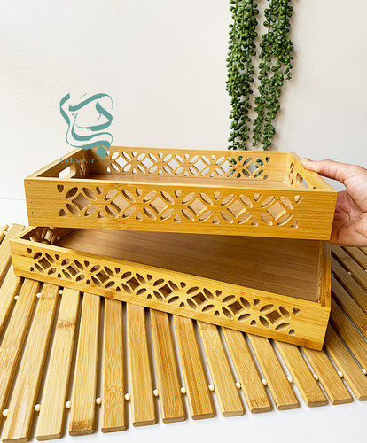 سینی بامبو دستهدار لبه طرحدار سایز کوچک وارداتی – نمای اصل