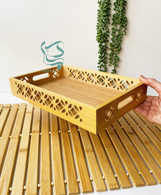 سینی بامبو کوچک با طرح لبه زیبا – مناسب پذیرایی