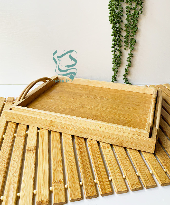سینی بامبو دستهدار با دسته هلالی سایز متوسط وارداتی – نمای اصلی