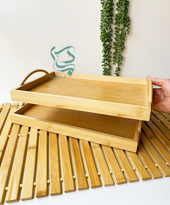 سینی بامبو دستهدار با دسته هلالی وارداتی سایز کوچک – نمای محصول