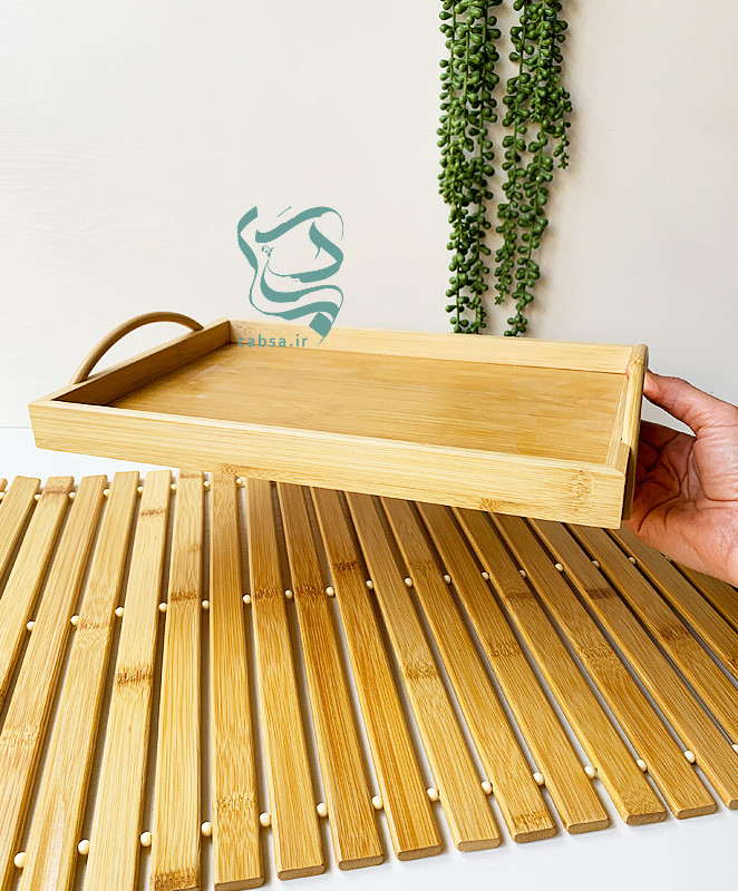 سینی بامبو کوچک با طراحی دسته هلالی – مناسب سرو چای