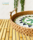 سینی راتان حصیری دسته دار کف صدف کاری کوچک انگلیش هوم ( علت تخفیف در مشخصات )