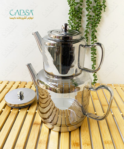 کتری قوری پیرکس کف استیل 304 دودی و شفاف وارداتی